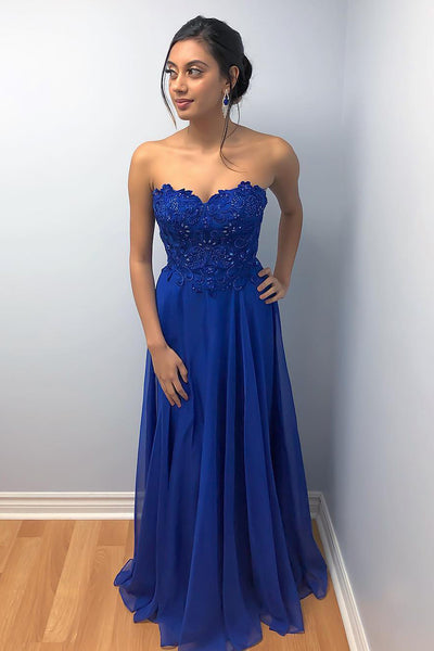 Stunning Sweetheart Strapless A-Line Evening Gown in Royal Blue