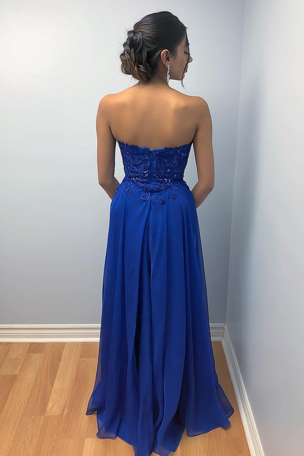 Stunning Sweetheart Strapless A-Line Evening Gown in Royal Blue