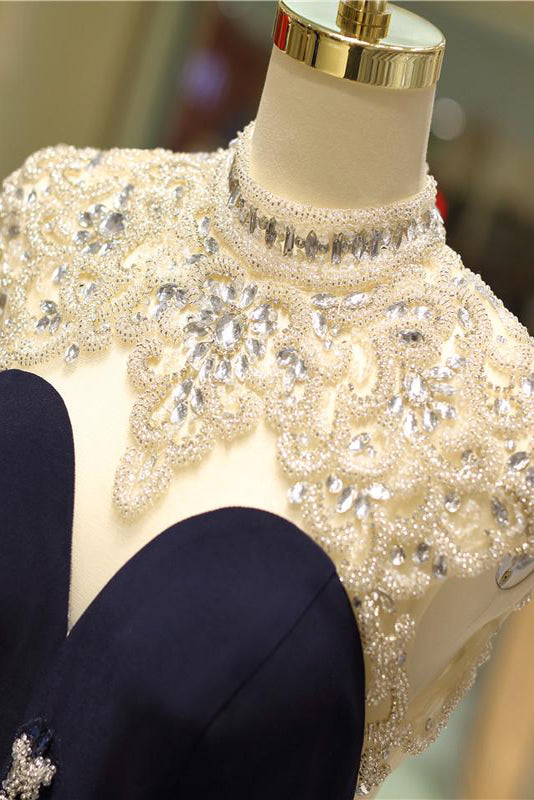 Cap Sleeve Embellished Bodice Navy Formal Wedding Dress