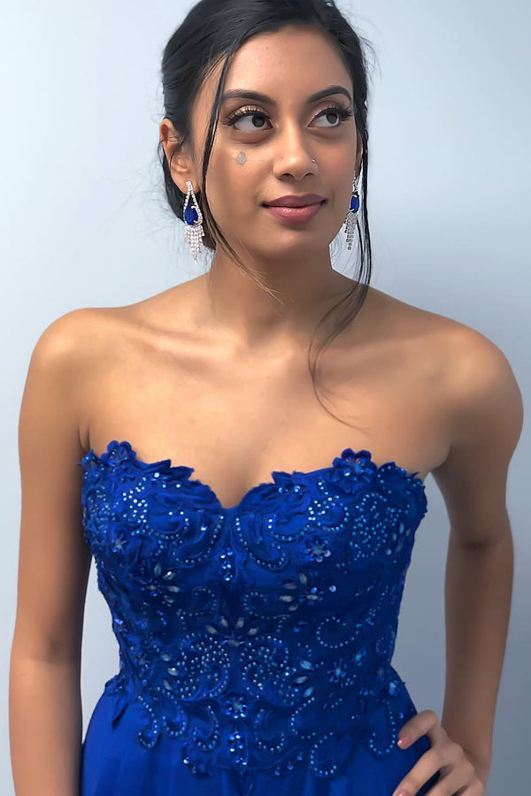 Stunning Sweetheart Strapless A-Line Evening Gown in Royal Blue