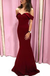 Gorgeous Off Shoulder Mermaid Burgundy Long Prom Dress