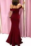 Gorgeous Off Shoulder Mermaid Burgundy Long Prom Dress