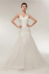 Princess Long Lace-Up Mermaid Ivory Wedding Dress with Beads