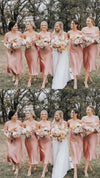 Spaghetti Straps Cowl Neck Tea-Length Champagne Bridesmaid Dress