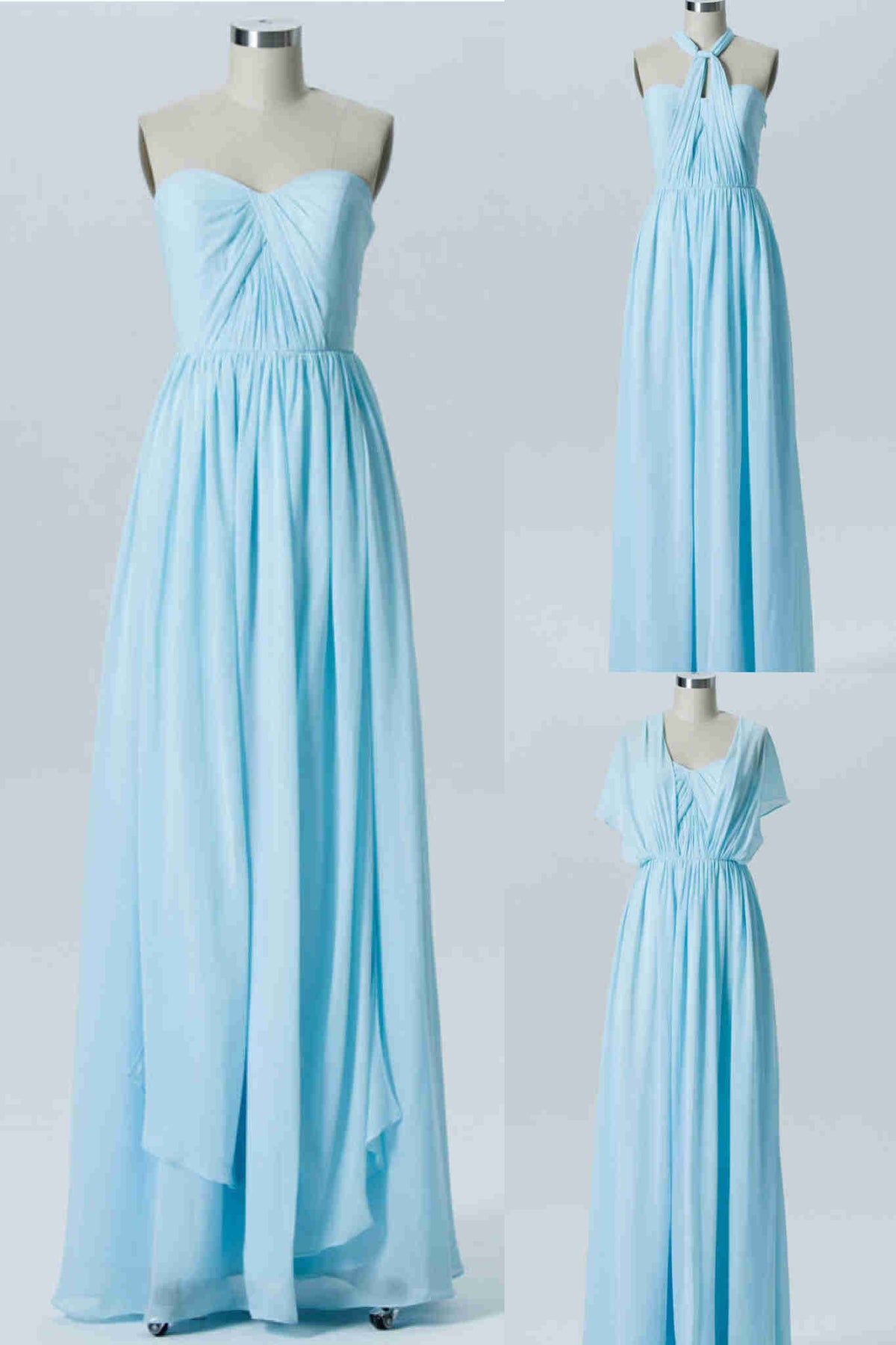 Chiffon Long Pale Blue Mismatch Bridesmaid Dress