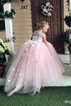 Cute Ball Gown Lace Appliques Pink Flower Girl Dress