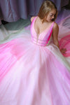Princess V Neck A-Line Ombre Purple Long Prom Dress