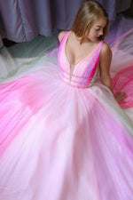 Princess V Neck A-Line Ombre Purple Long Prom Dress