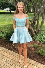 Off Shoulder Two Piece Homecoming Dress with Lace Top