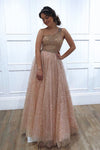 Glitter One Shoulder Princess Champagne Long Prom Dress