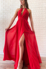 Simple Red Long Prom Dress with Tie Back