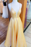 Criss Cross A-Line Yellow Long Prom Dress
