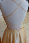 Criss Cross A-Line Yellow Long Prom Dress