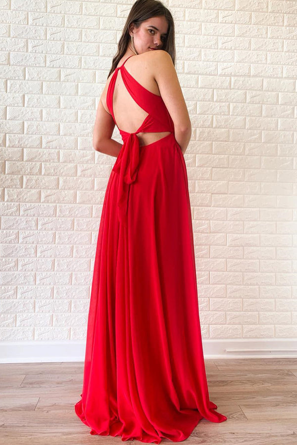 Simple Satin A-Line High Neck Sleeveless Party Prom Dress