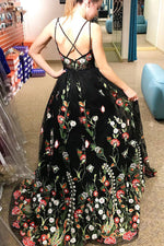 Gorgeous Black Floral Embroidered Prom Dress