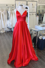 Simple A-Line Spaghetti Straps Red Long Prom Dress