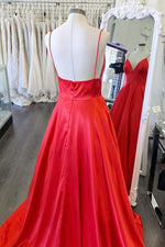 Simple A-Line Spaghetti Straps Red Long Prom Dress