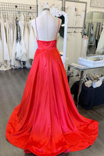 Simple A-Line Spaghetti Straps Red Long Prom Dress
