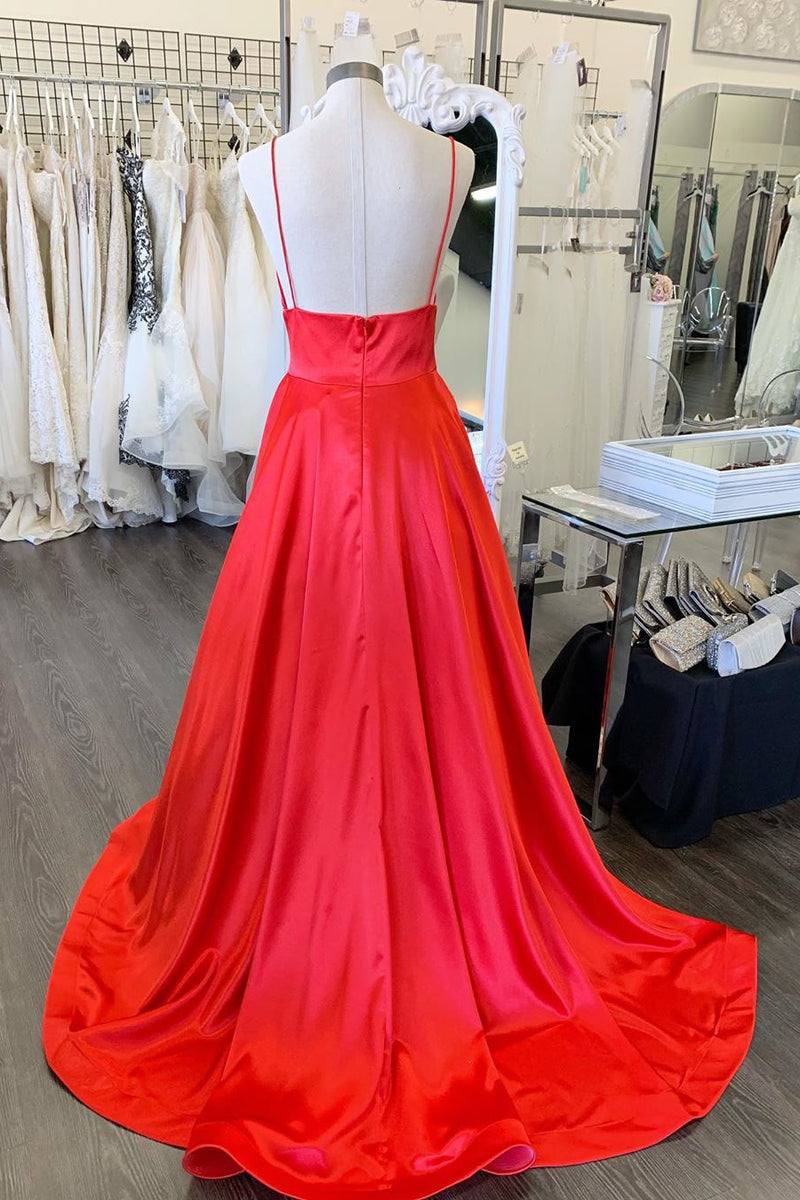 Simple A-Line Spaghetti Straps Red Long Prom Dress