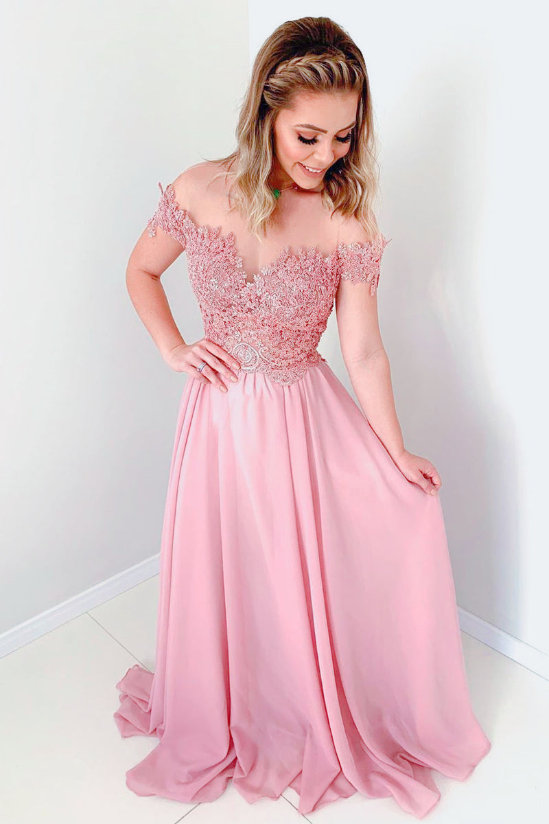 Dusty Rose V-Neck Long Flowing Bridesaid Dress - Xdressy