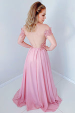 Elegant Off the Shoulder Dusty Rose Long Prom Dress with Open Back
