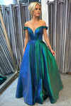 Gorgeous Off the Shoulder Blue and Green Long Prom Dress