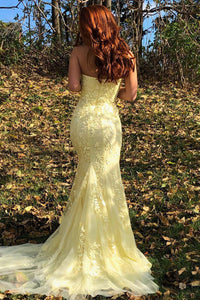prom dresses yellow strapless Lace-Up Long Dress with Beads Orchid Pink / 8 Navy Blue Mermaid Yellow Strapless Long Evening