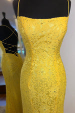 Elegant Spaghetti Straps Open Back Mermaid Blue Long Prom Dress
