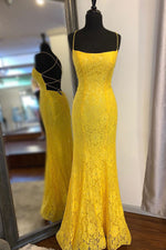 Elegant Spaghetti Straps Open Back Mermaid Blue Long Prom Dress