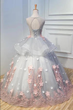 Elegant Lace-up Back Grey Long Prom Dress wih Appliques