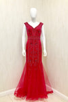 V Neck Beaded Navy Blue Long Prom Dress with Sequins