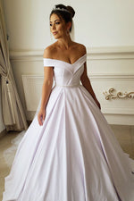 Princess A-line Off the Shoulder White Wedding Dress with Beads