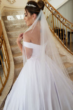 Princess A-line Off the Shoulder White Wedding Dress with Beads