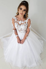 Princess A-line Long Sleeves White Wedding Dress with Belt