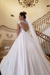 Princess A-line Cap Sleeves White Wedding Dress with Lace