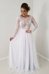 Long A-line Lace Appliques White Wedding Dress with Long Sleeves