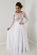 Long A-line Lace Appliques White Wedding Dress with Long Sleeves