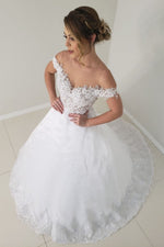 Princess A-line Off the Shoulder White Wedding Dress with Lace