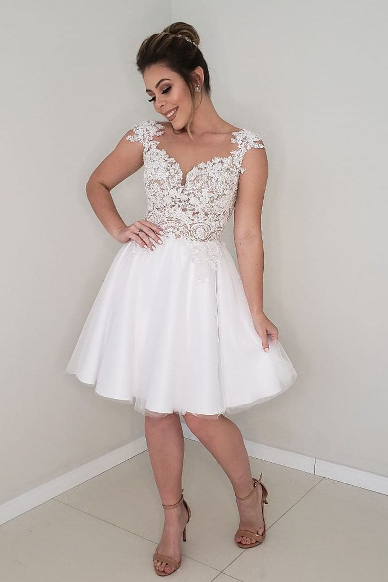 White Wedding Short Dress Princess Short A-Line Sweetheart White Lace Wedding Dress White / US4 White Wedding Short Dress Princess Short A-Line Sweetheart White Lace Wedding Dress White / US4