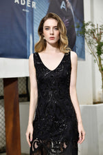 Fast Shipping V Neck Black Sequin Knee-Length Homecoming Dress