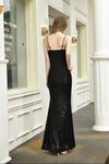 Fast Shipping Spaghetti Straps Mermaid Black Sequin Long Prom Dress