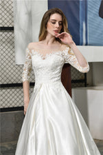 Fast Shipping Princess Half Sleeves White Wedding Dress