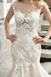 Fast Shipping Mermaid Bateau Ivory Wedding Dress with White Lace