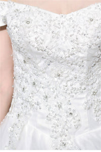 Princess Off Shoulder White Wedding Dress with Pearls