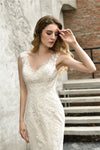 Fast Shipping Princess V Neck Mermaid Ivory Lace Wedding Dress