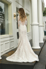 Fast Shipping Princess A-Line Long Sleeves Ivory Wedding Dress with Slit-Front