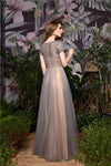 Fast Shipping V Neck A-Line Grey and Champagne Long Prom Dress