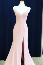 Elegant Lace-up Back V Neck Mermaid Pink Long Prom Dress