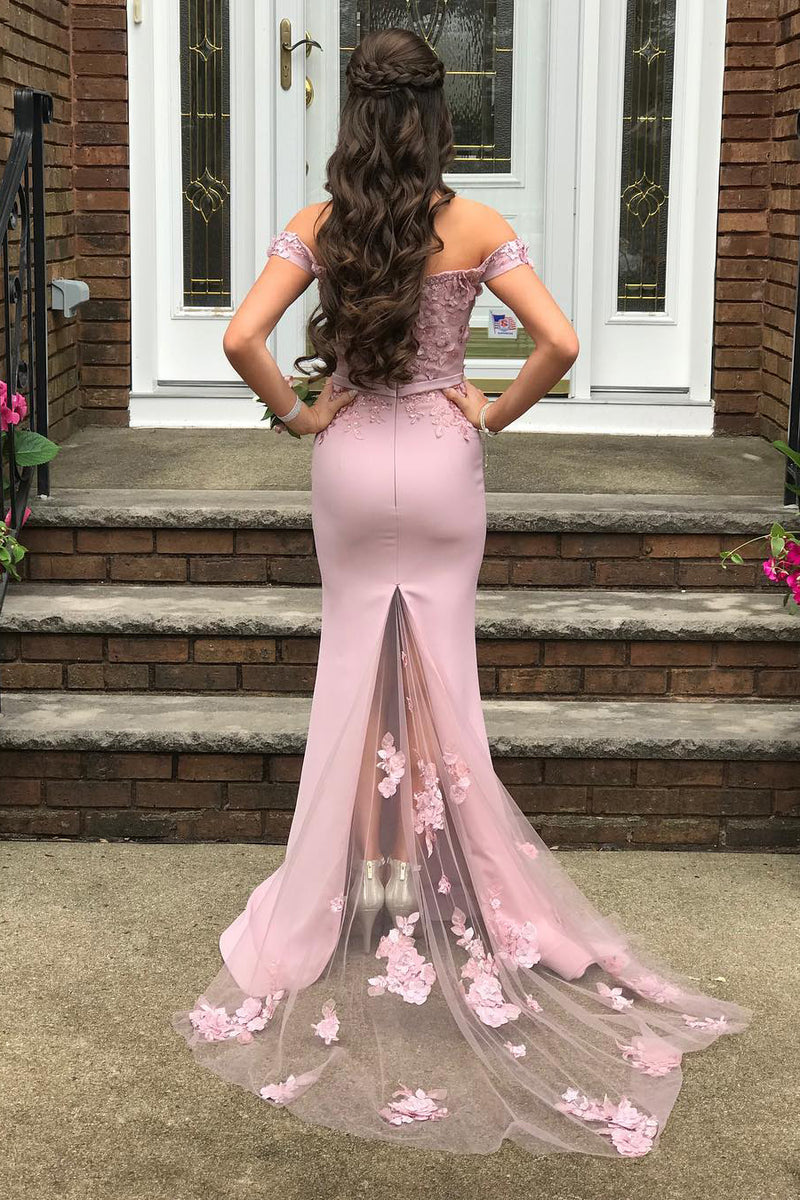 Princess Off Shoulder Lace Appliques Light Lilac Long Prom Dress
