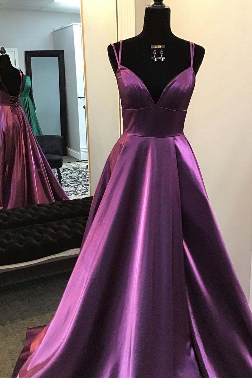 Gorgeous V Neck Lace-up Back Plum Long Prom Dress FancyVestido Gorgeous V Neck Lace-up Back Plum Long Prom Dress FancyVestido